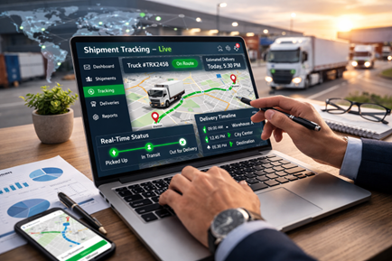 Real-time tracking of road freight shipments on a digital dashboard